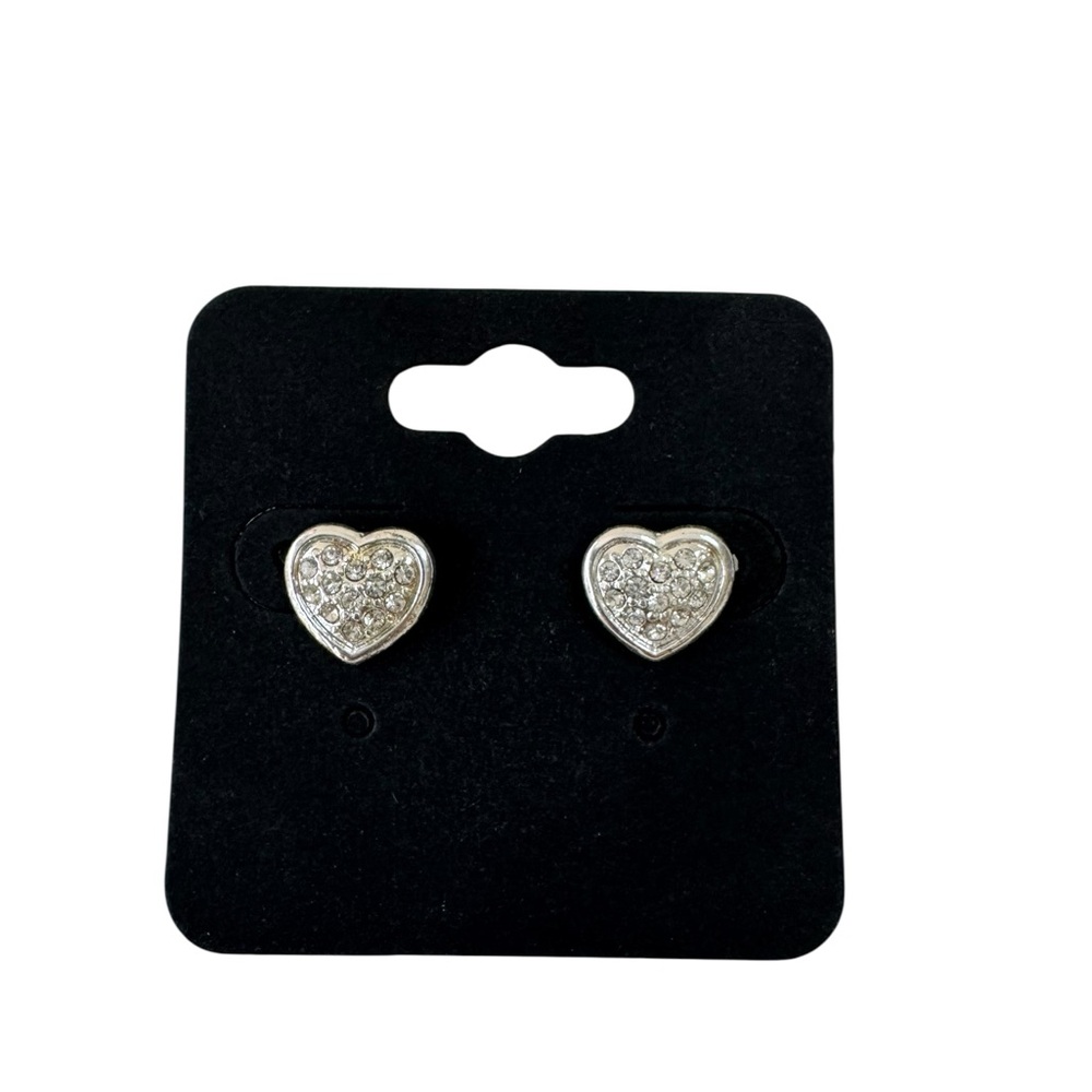 Silver Heart Rhinestone Stud Earrings Classic Chic